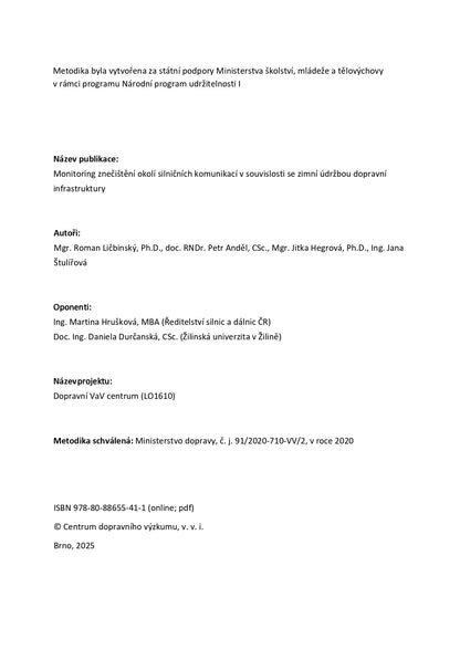 Monitoring znečištění okolí silničních komunikací v souvislosti se zimní údržbou dopravní infrastruktury