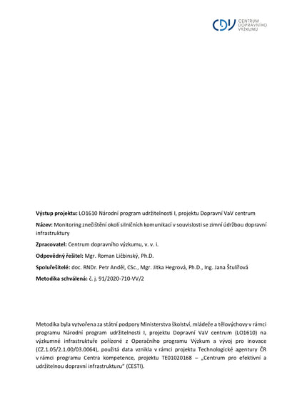 Monitoring znečištění okolí silničních komunikací v souvislosti se zimní údržbou dopravní infrastruktury