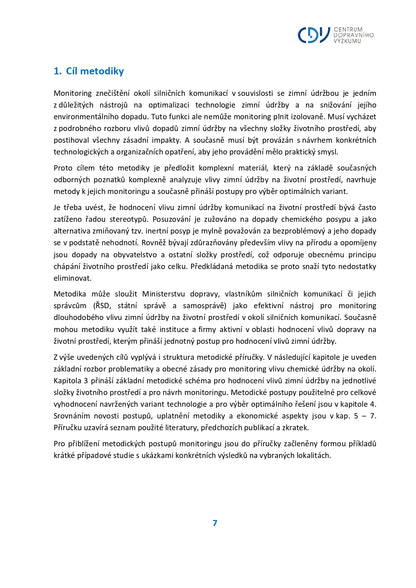 Monitoring znečištění okolí silničních komunikací v souvislosti se zimní údržbou dopravní infrastruktury