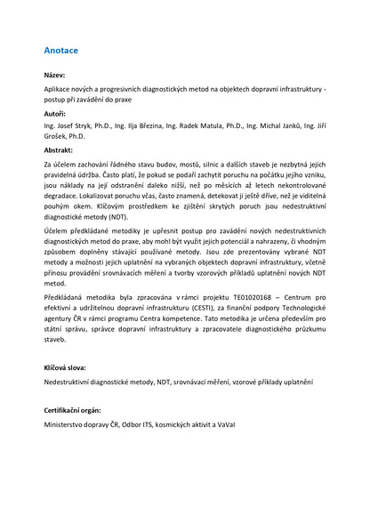 Application of new and progressive diagnostic methods on constructions of transport infrastructure - implementation procedure