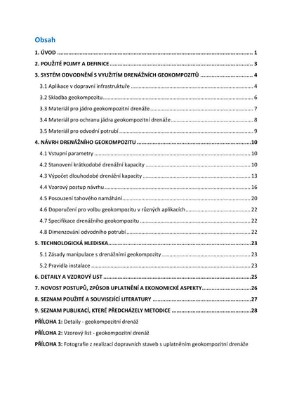 Geocomposite drainage for drainage purposes on transport infrastructure objects 