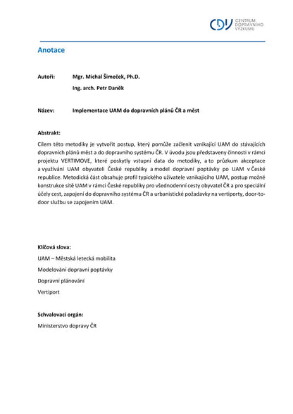 Implementation of UAM in the transport plans of the Czech Republic and cities