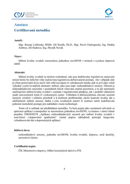 Measurement of air quality with the enviSENS sensor unit in places with high traffic load 