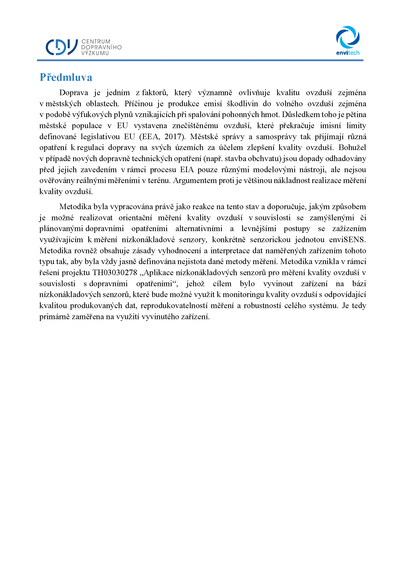Měření kvality ovzduší senzorickou jednotkou enviSENS v místech s vysokou dopravní zátěží