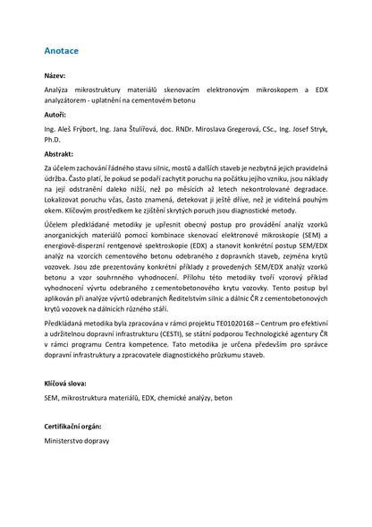 Analýza mikrostruktury materiálů skenovacím elektronovým mikroskopem a EDX analyzátorem - uplatnění na cementovém betonu