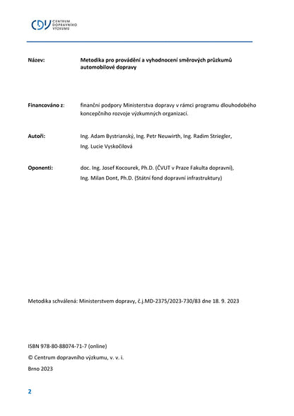 Methodology for carrying out and evaluating directional surveys of automobile traffic