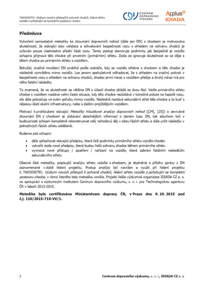 Metodika komplexní analýzy střetu vozidla s chodcem