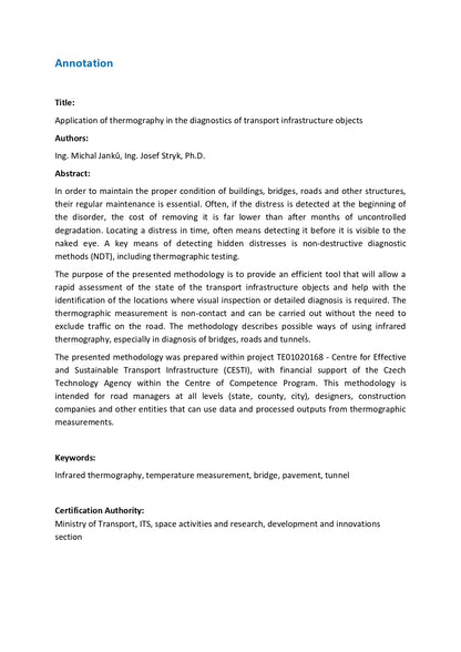 Uplatnění termografie při diagnostice objektů dopravní infrastruktury