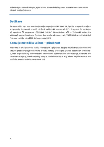 Requirements for data sources and their quality for the implementation of a system for predicting traffic conditions based on machine learning