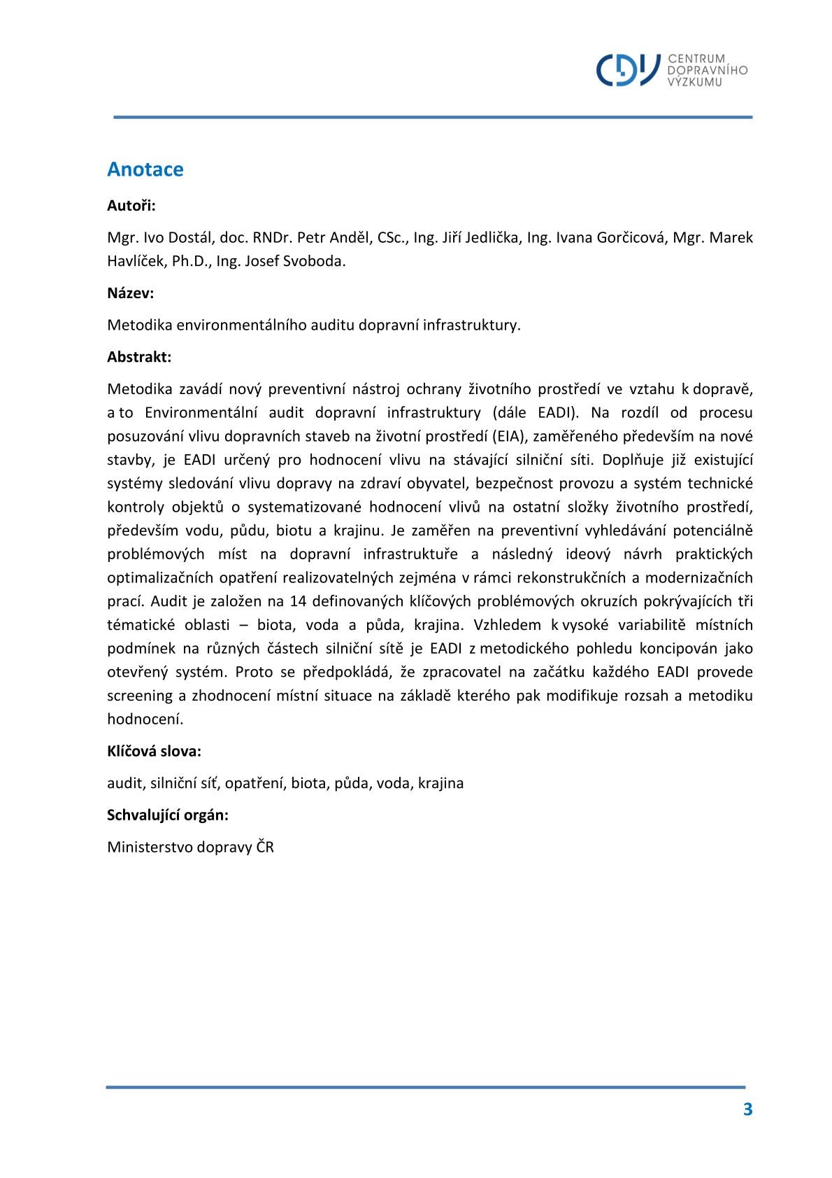 Methodology of environmental audit of transport infrastructure 