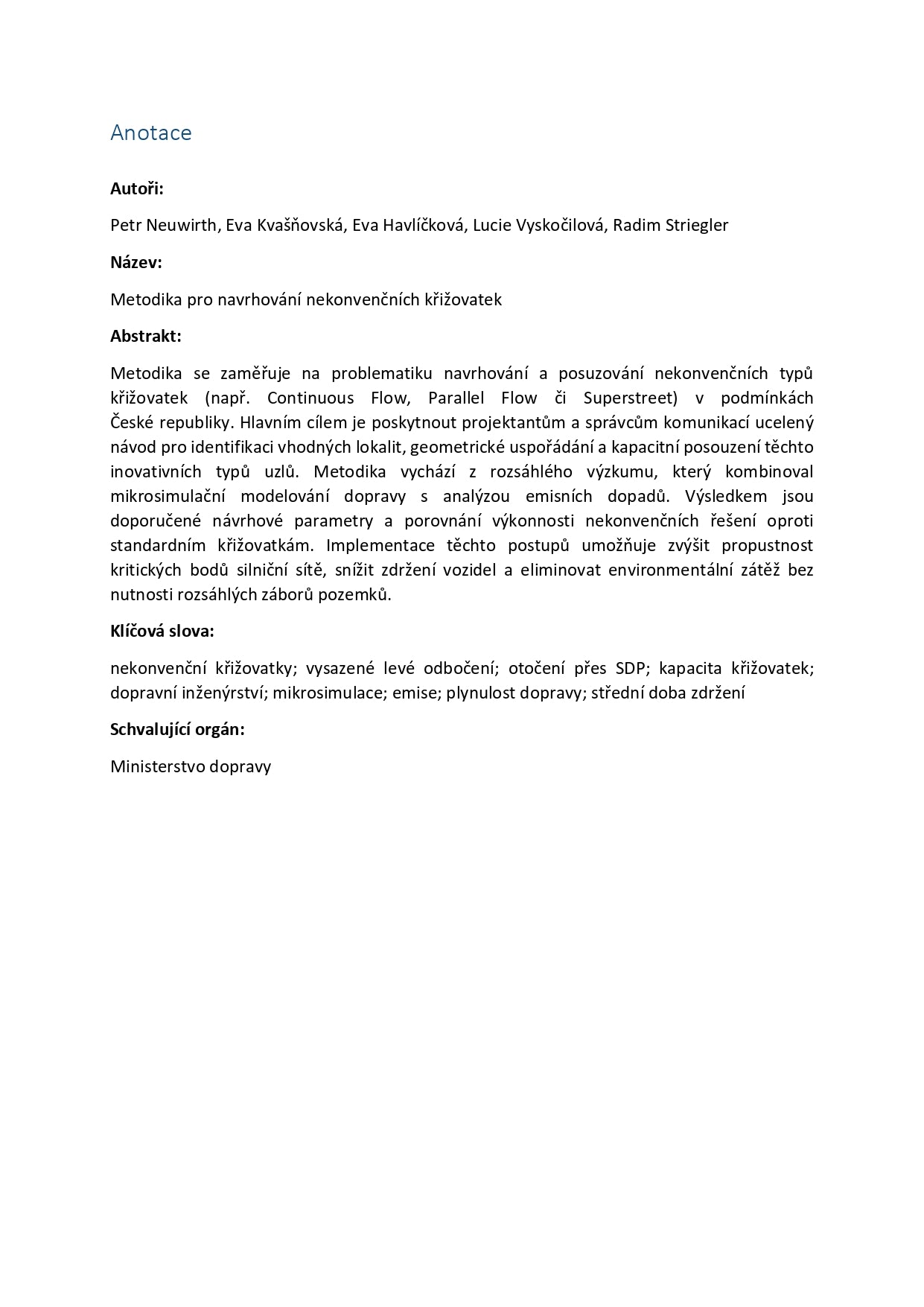 Metodika pro navrhování nekonvenčních křižovatek