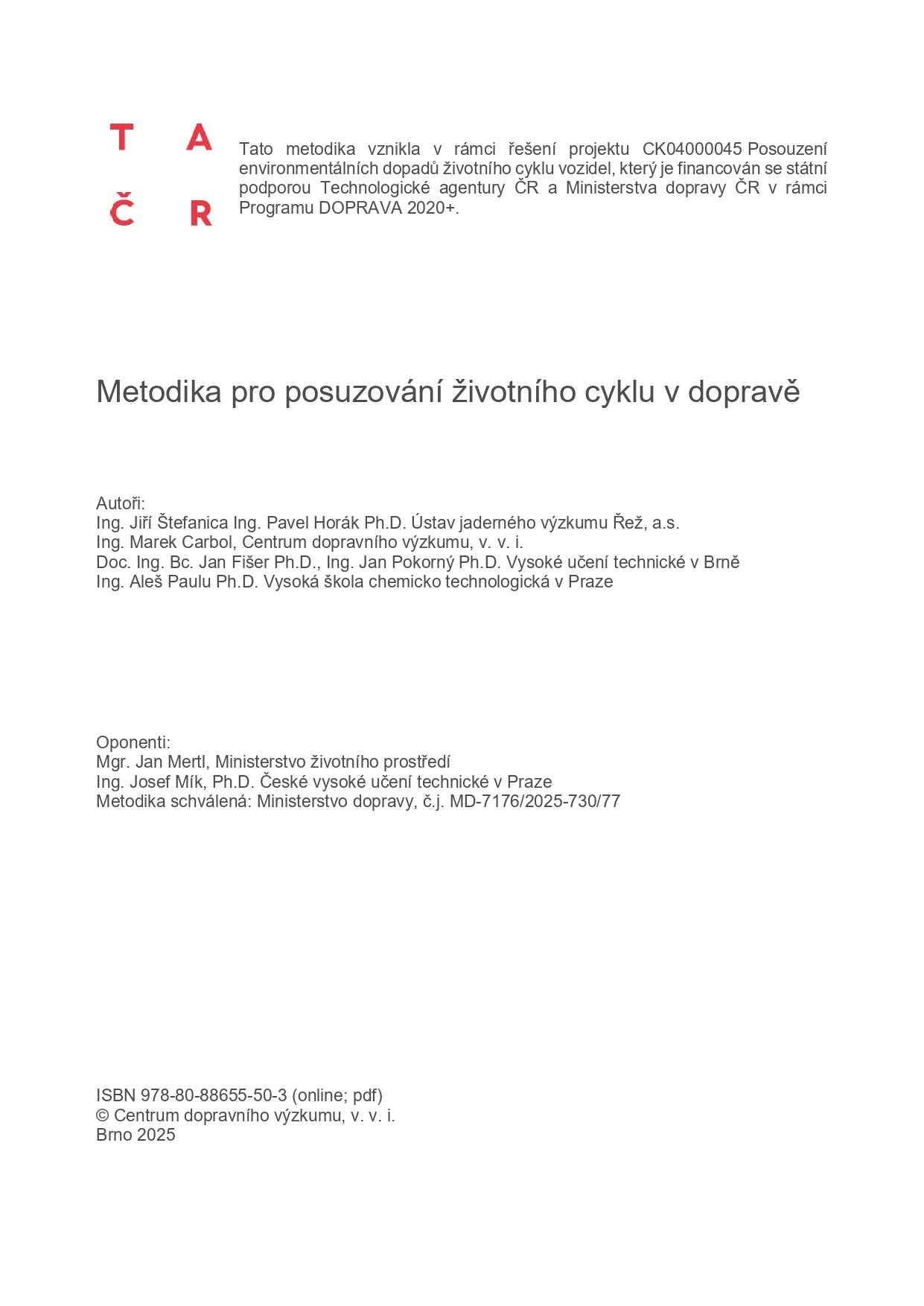 Metodika pro posuzování životního cyklu v dopravě