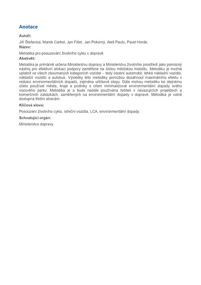 Metodika pro posuzování životního cyklu v dopravě