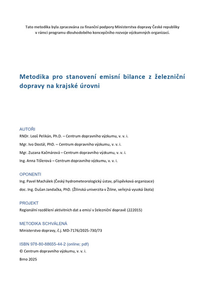 Methodology for determining the emission balance from rail transport at the regional level
