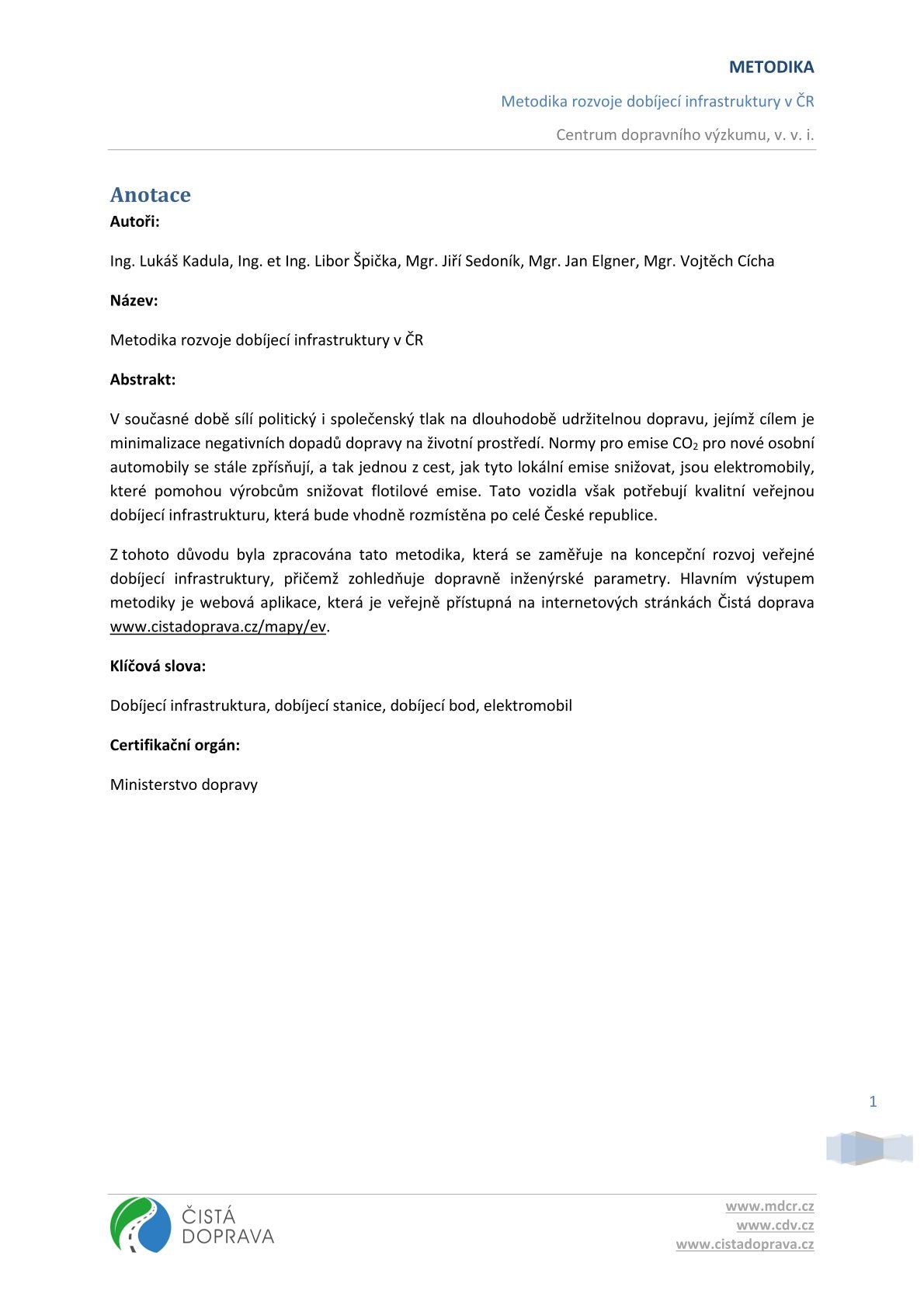 Methodology for the development of charging infrastructure in the Czech Republic