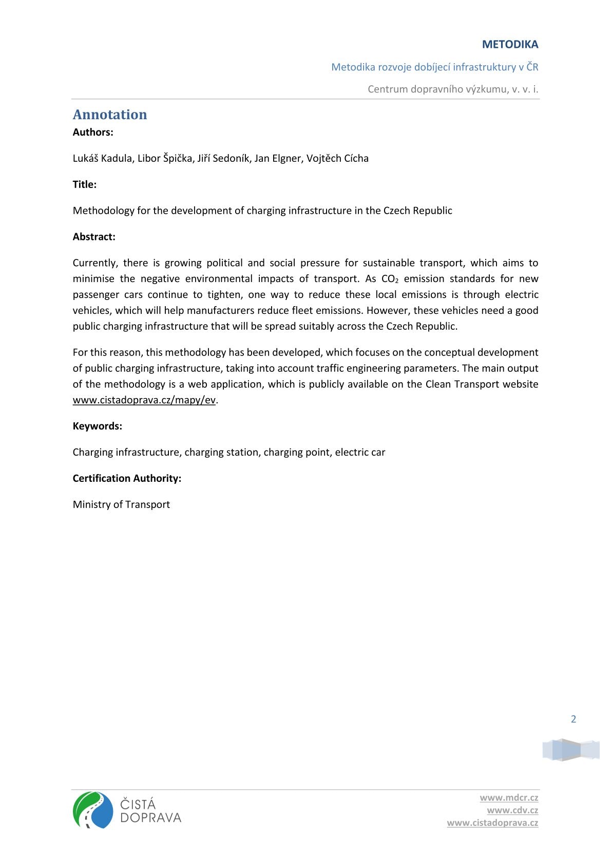 Methodology for the development of charging infrastructure in the Czech Republic