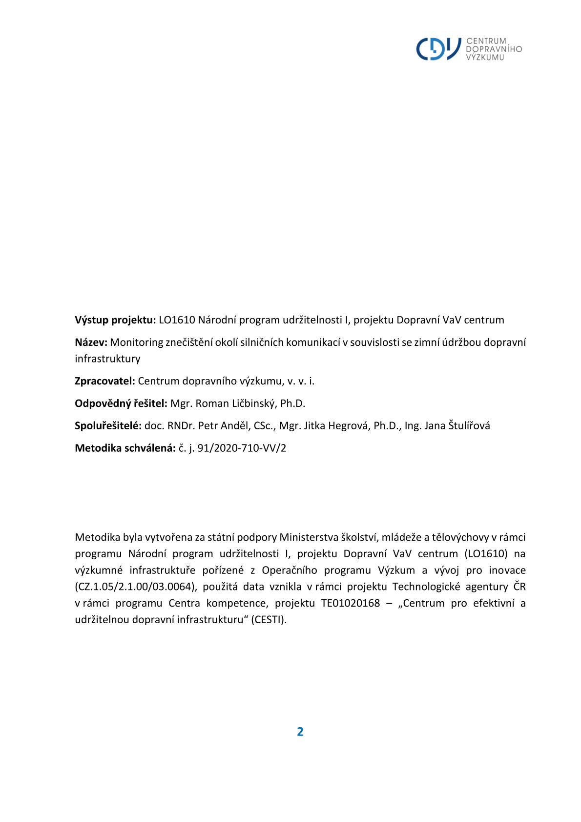 Monitoring of pollution around roads in connection with winter maintenance of transport infrastructure 