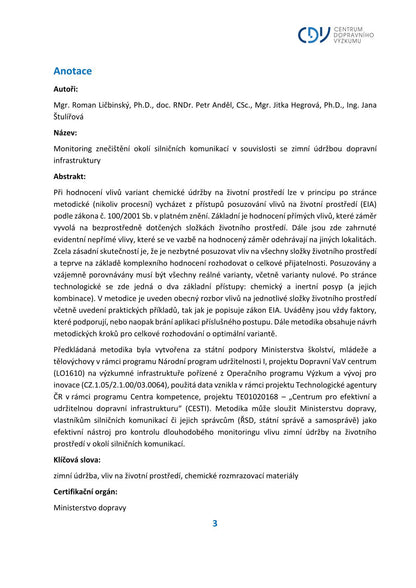 Monitoring of pollution around roads in connection with winter maintenance of transport infrastructure 