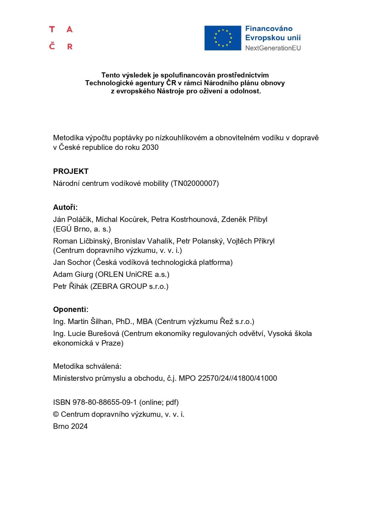 Methodology for calculating the demand for low-carbon and renewable hydrogen in transport in the Czech Republic until 2030