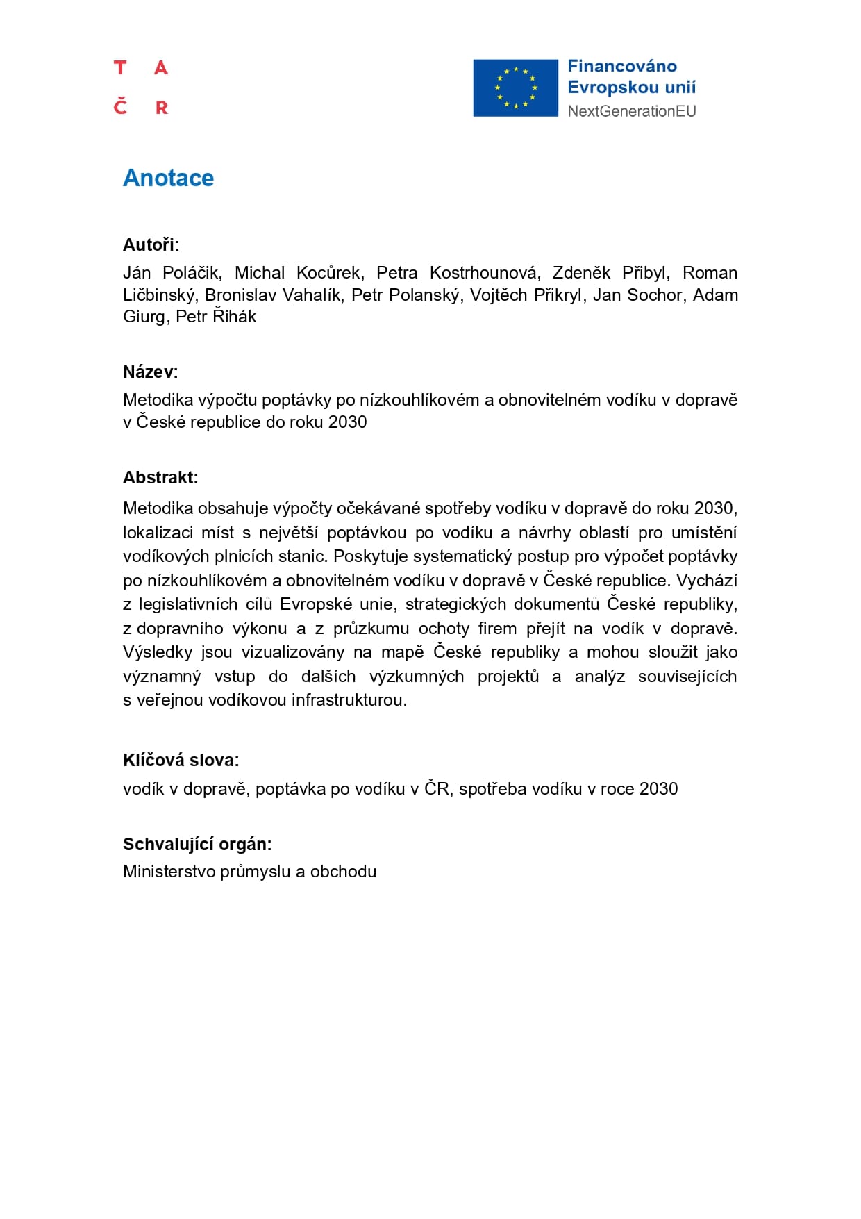 Methodology for calculating the demand for low-carbon and renewable hydrogen in transport in the Czech Republic until 2030