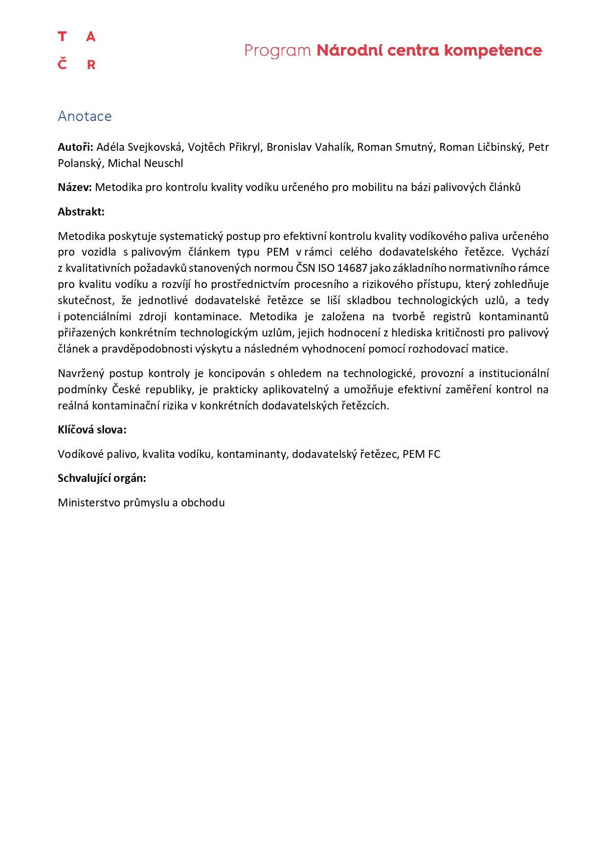 Methodology for quality control of hydrogen for fuel cell mobility