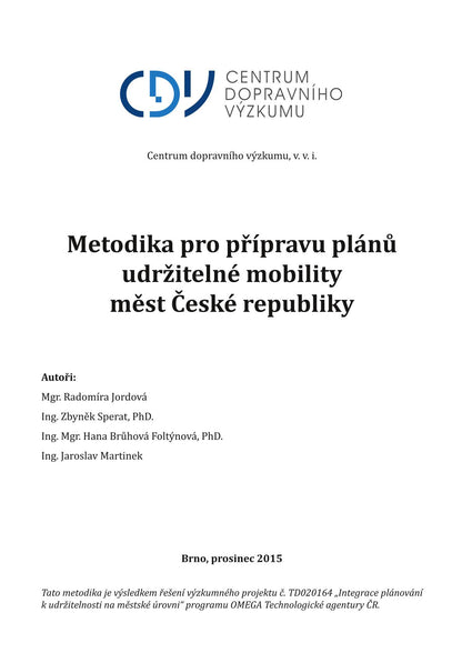 Methodology for the preparation of sustainable mobility plans for cities in the Czech Republic