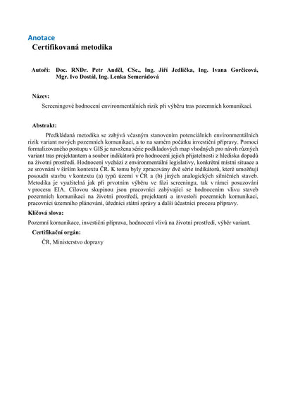 Screening assessment of environmental risks in the selection of road routes