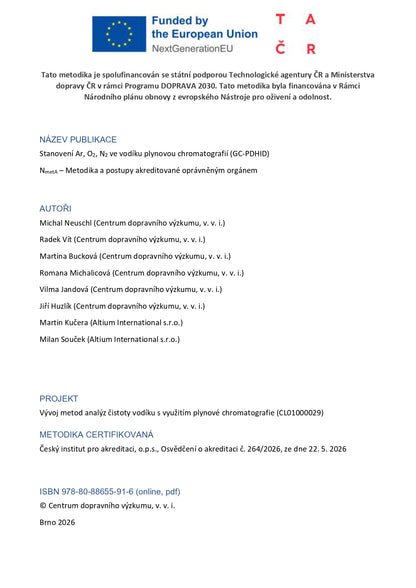 Stanovení Ar, O2, N2 ve vodíku plynovou chromatografií (GC-PDHID)