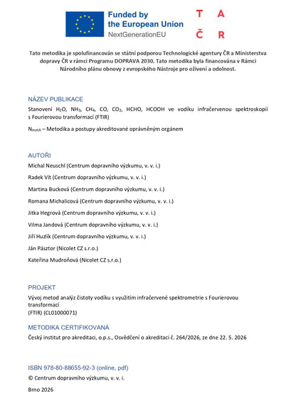 Stanovení H2O, NH3, CH4, CO, CO2, HCHO, HCOOH ve vodíku infračervenou spektroskopií  s Fourierovou transformací (FTIR)