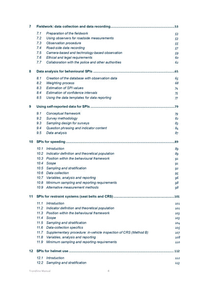 The Trendline manual for data collection and analysis of road safety performance indicators
