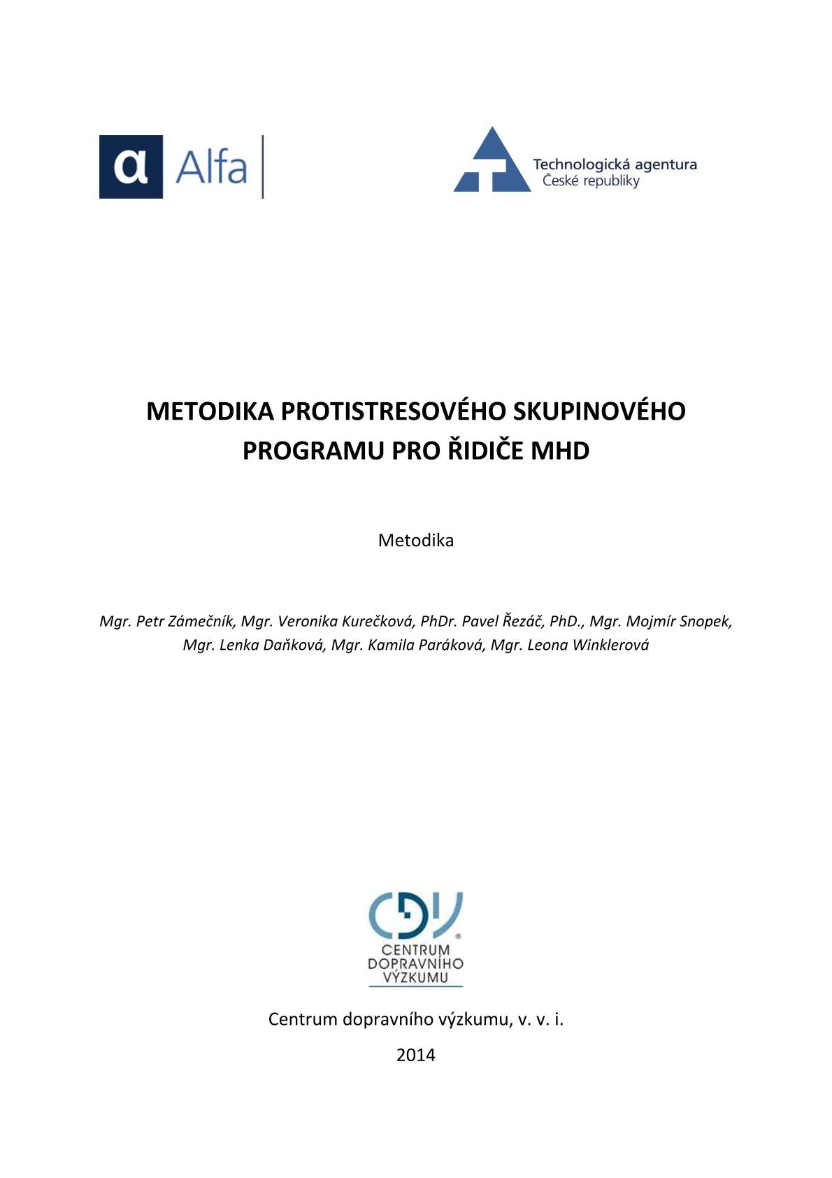 Metodika protistresového skupinového programu pro řidiče MHD